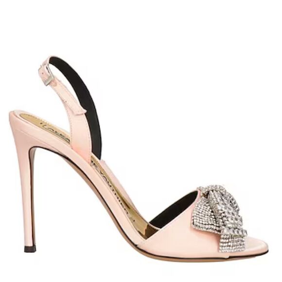 Revolve ALEXANDRE VAUTHIER Pink Satin Crystal Embellished Bow Slingback Heels - Picture 2 of 10